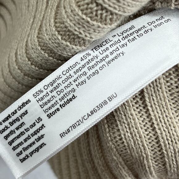 EILEEN FISHER Sweater XS Organic Cotton Tencel Ribbed Rolled Round Neck Beige - Picture 12 of 15